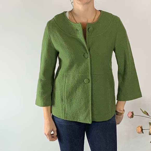 Harvé Bernard Green Wool Coat Small - Picture 2 of 7